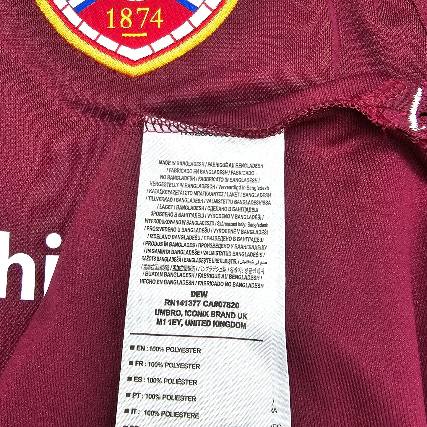 2017/18 Heart of Midlothian Home Football Shirt (M) Umbro #6 Berra