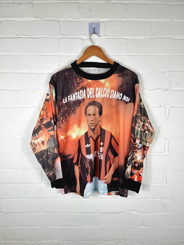 AC Milan 1990s Bootleg Papin Graphic Print Long Sleeve Football Shirt Large