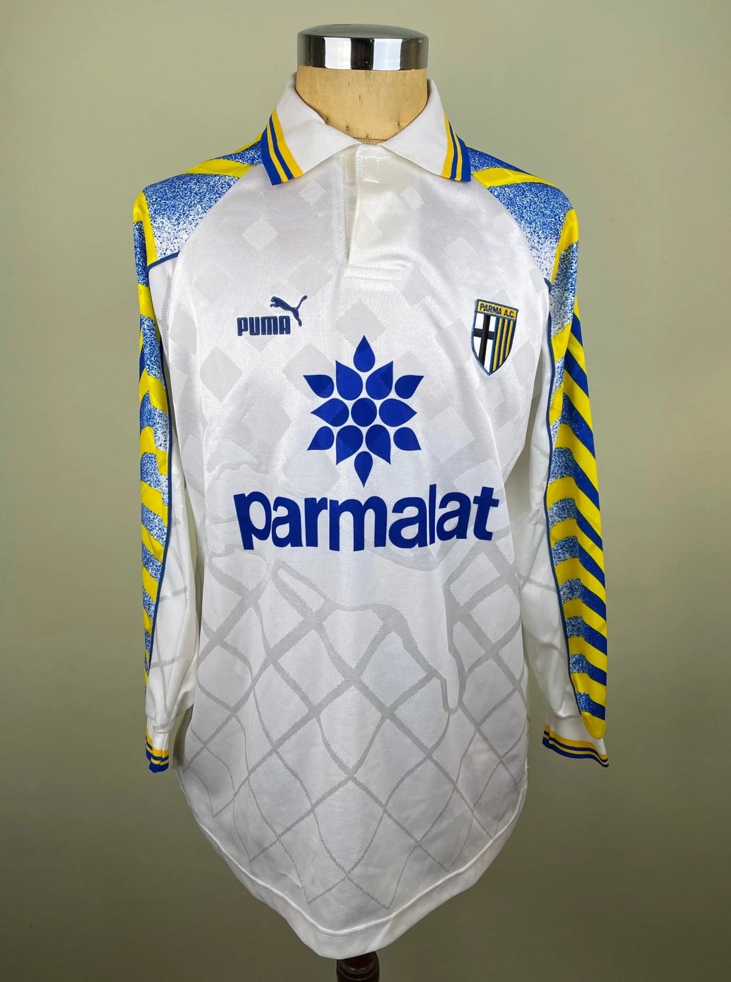 Match Shirt • Club • Parma • 1996 • Puma • Home • #3 • Alberto Di Chiara • vs Cagliari • Signed