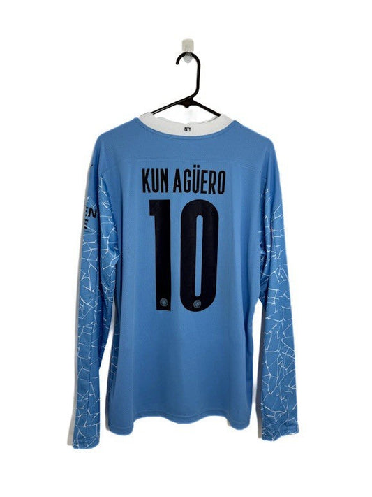 Manchester City Kun Aguero #10 2020/21 Large L/S Home Shirt BNWT 757059-01