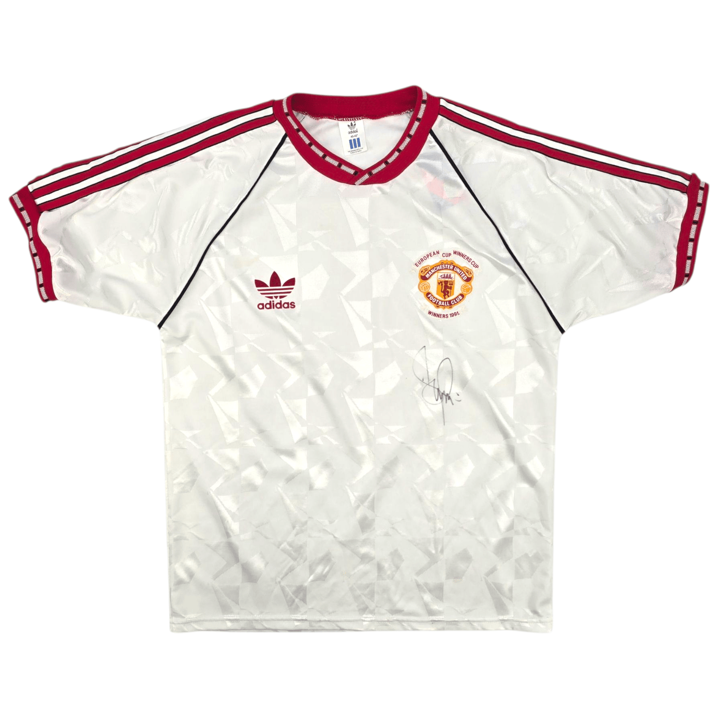 1990/91 Manchester United European Cup Winners Football Shirt (L) Adidas (Signed: Denis Irwin)