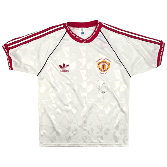 1990/91 Manchester United European Cup Winners Football Shirt (L) Adidas (Signed: Denis Irwin)