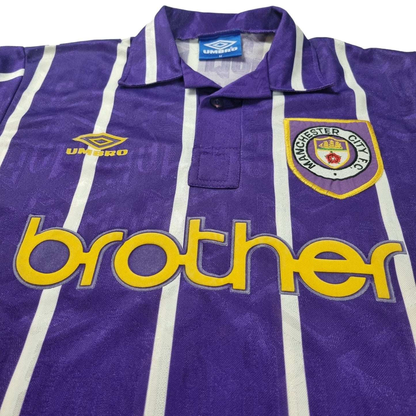 1992/94 Manchester City Away Football Shirt (M) Umbro #28 Rossler