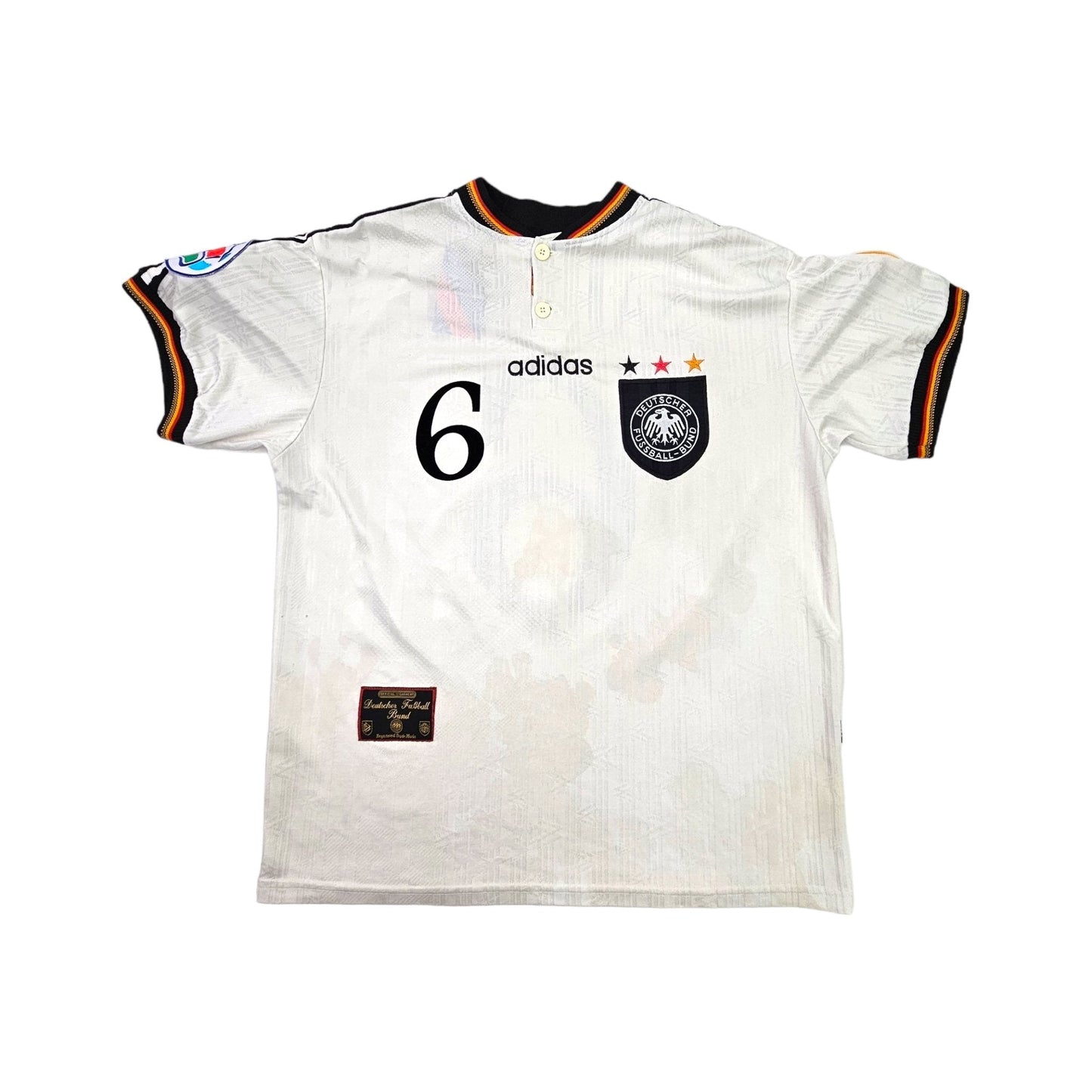 1996/98 Germany Home Football Shirt (L) Adidas #6 Sammer