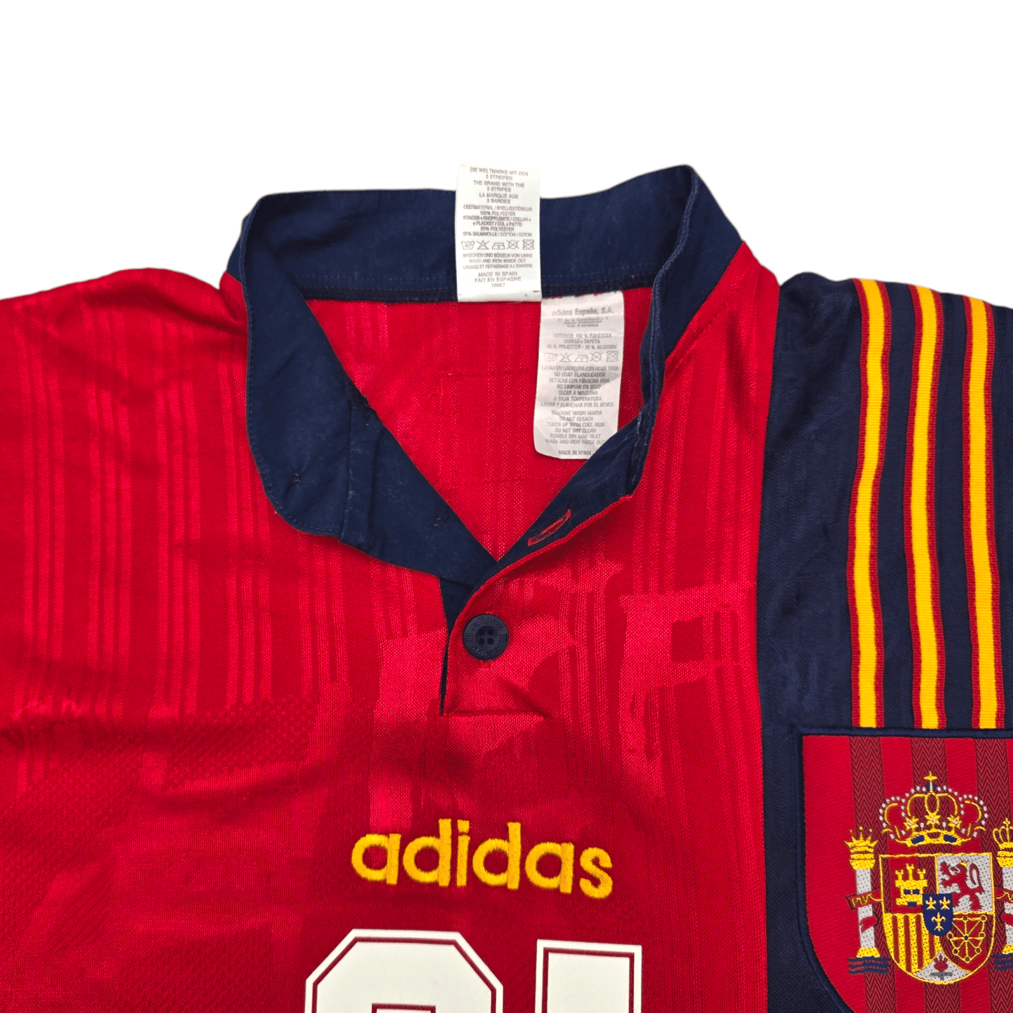 1996/98 Spain Home Football Shirt (S) Adidas #21 Luis Enrique