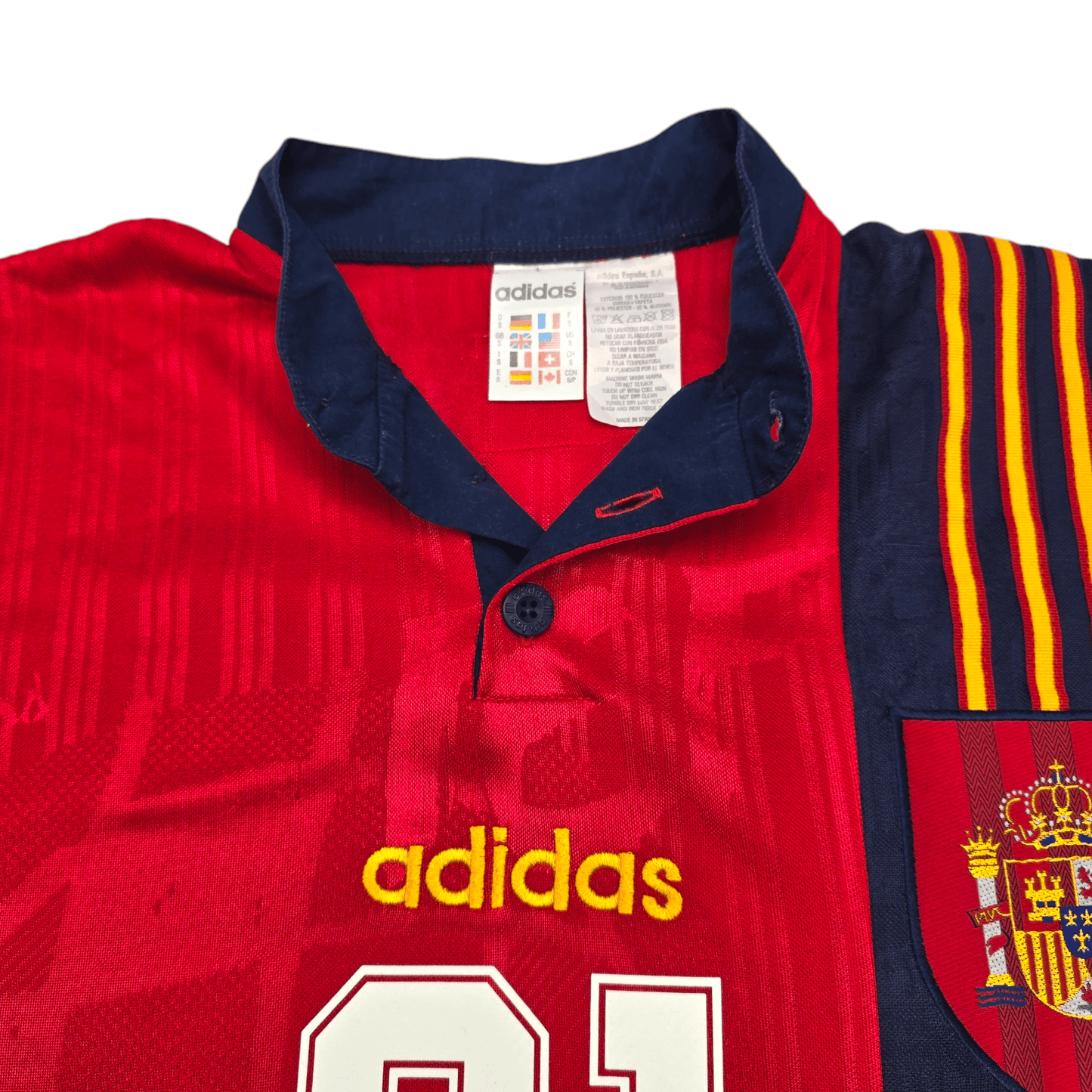 1996/98 Spain Home Football Shirt (S) Adidas #21 Luis Enrique