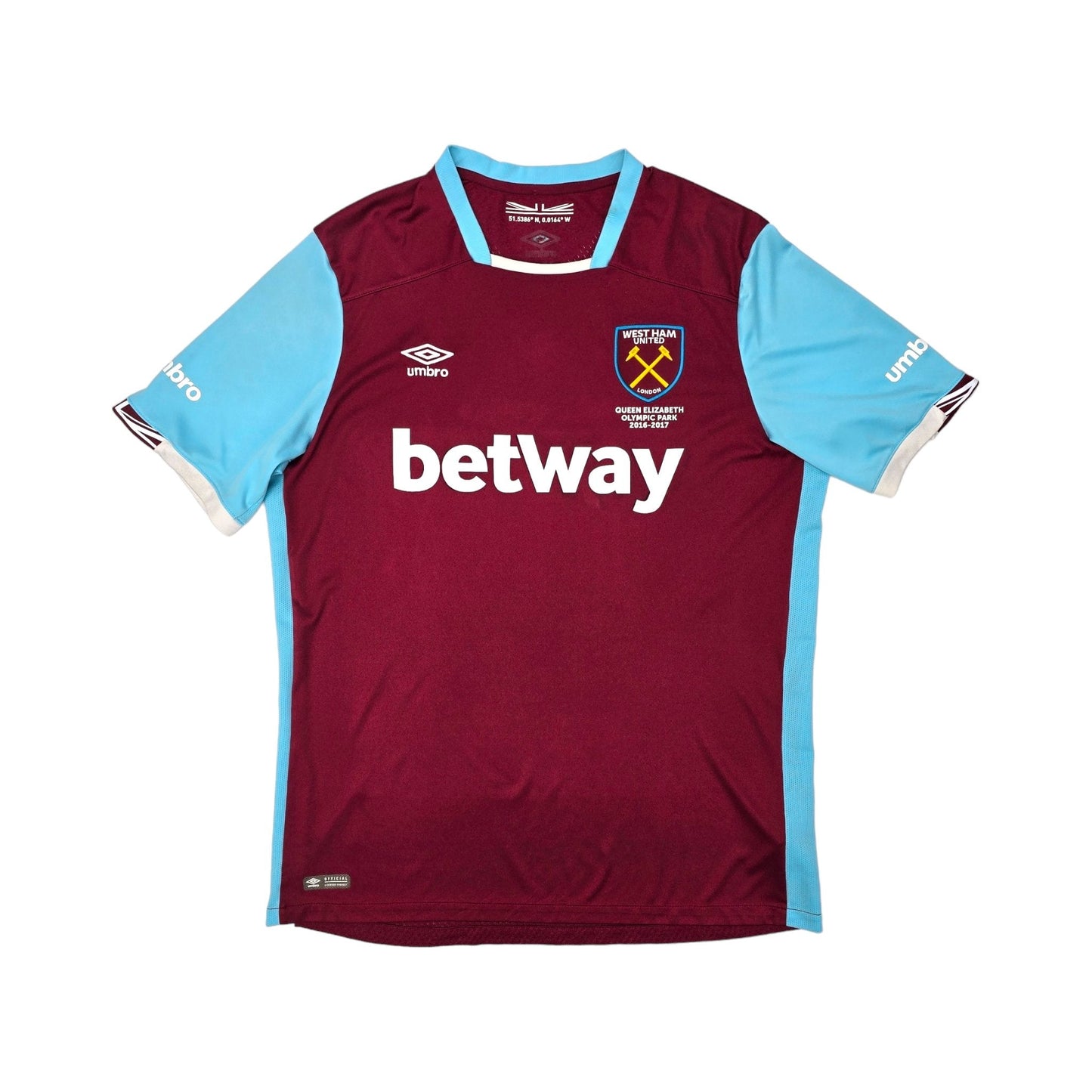 2016/17 West Ham United Home Football Shirt (XL) Umbro #41 Rice