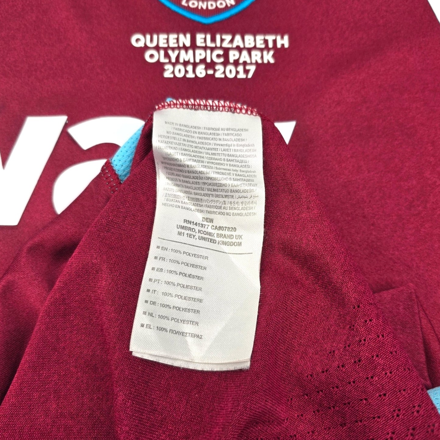 2016/17 West Ham United Home Football Shirt (XL) Umbro #41 Rice