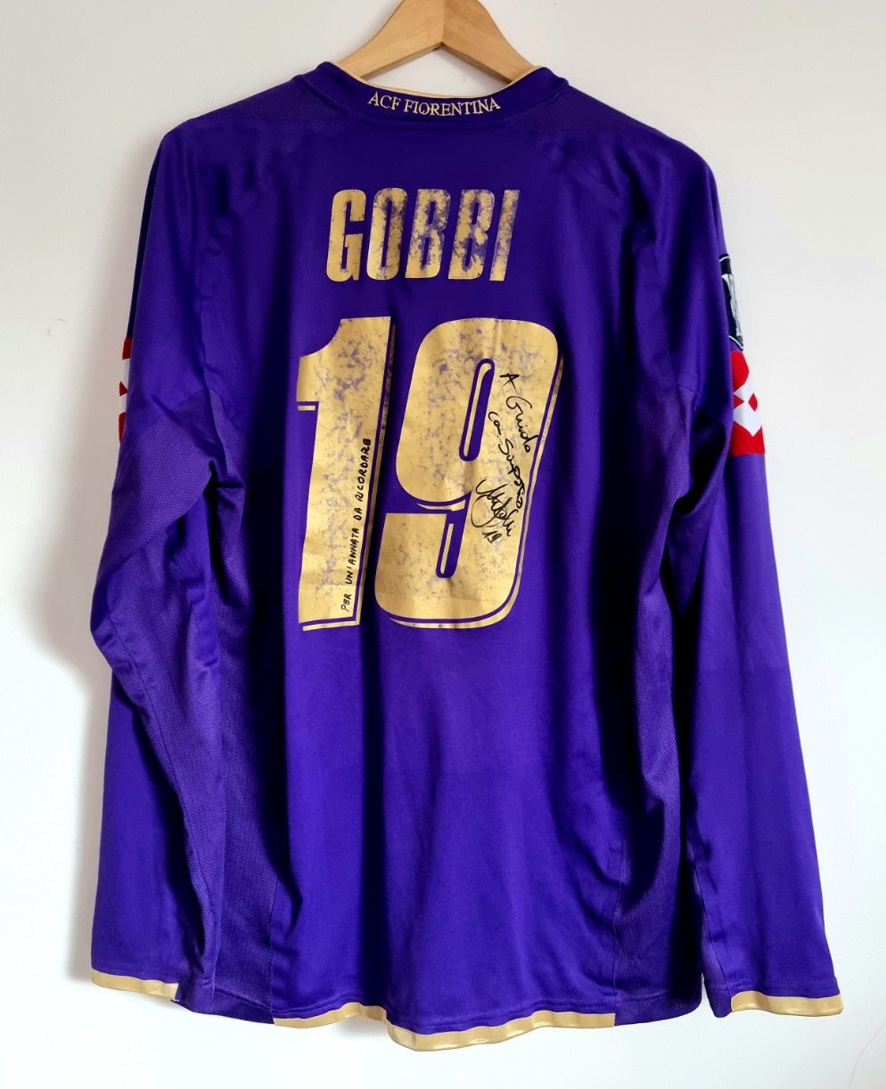 Lotto Fiorentina 07/08 Player Issue Signed 'Gobbi 19' Long Sleeve European Home Shirt XL