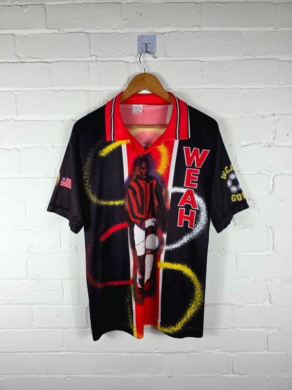 AC Milan 1990s Bootleg George Weah Graphic Print Football Shirt Large
