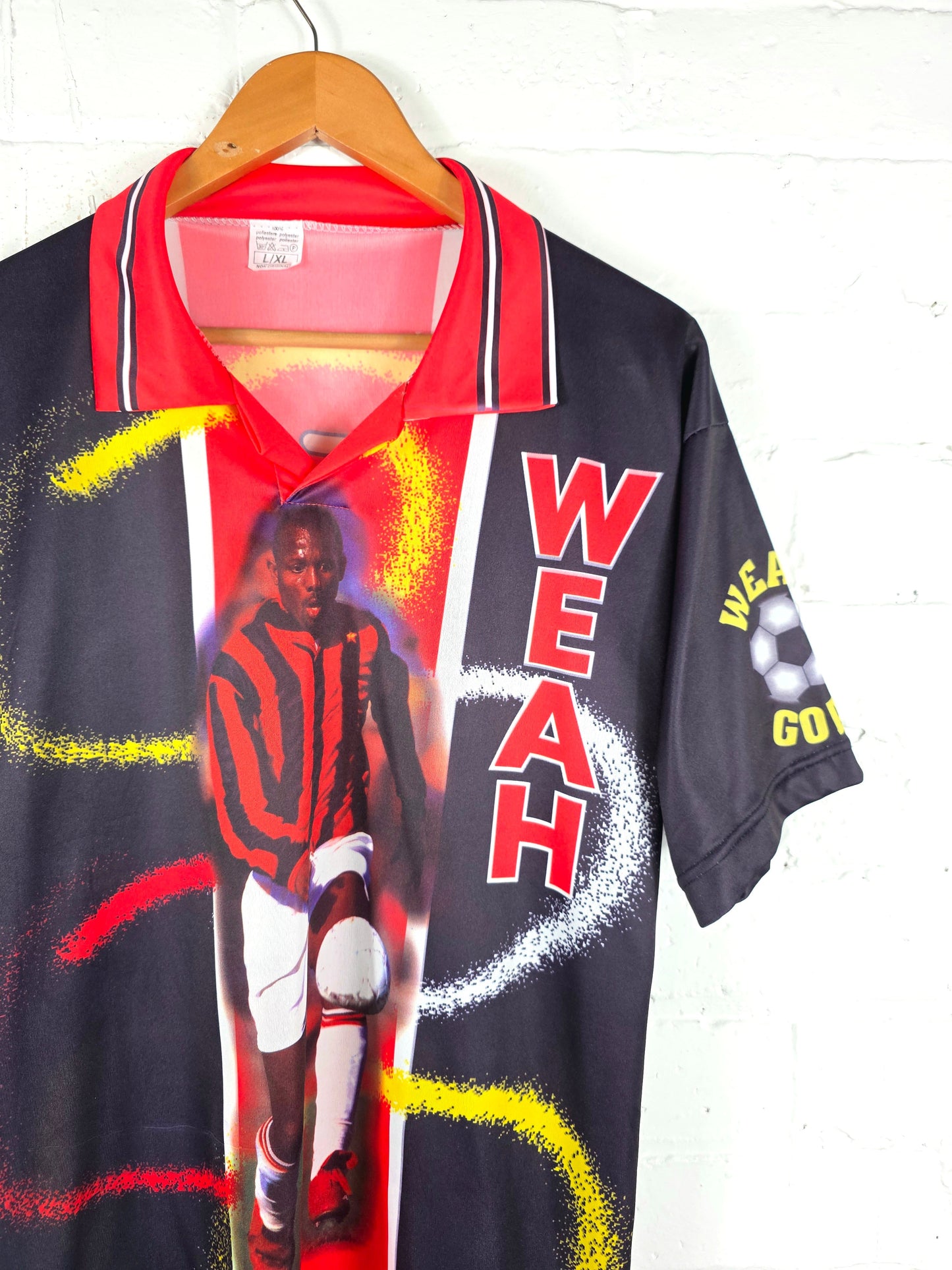 AC Milan 1990s Bootleg George Weah Graphic Print Football Shirt Large