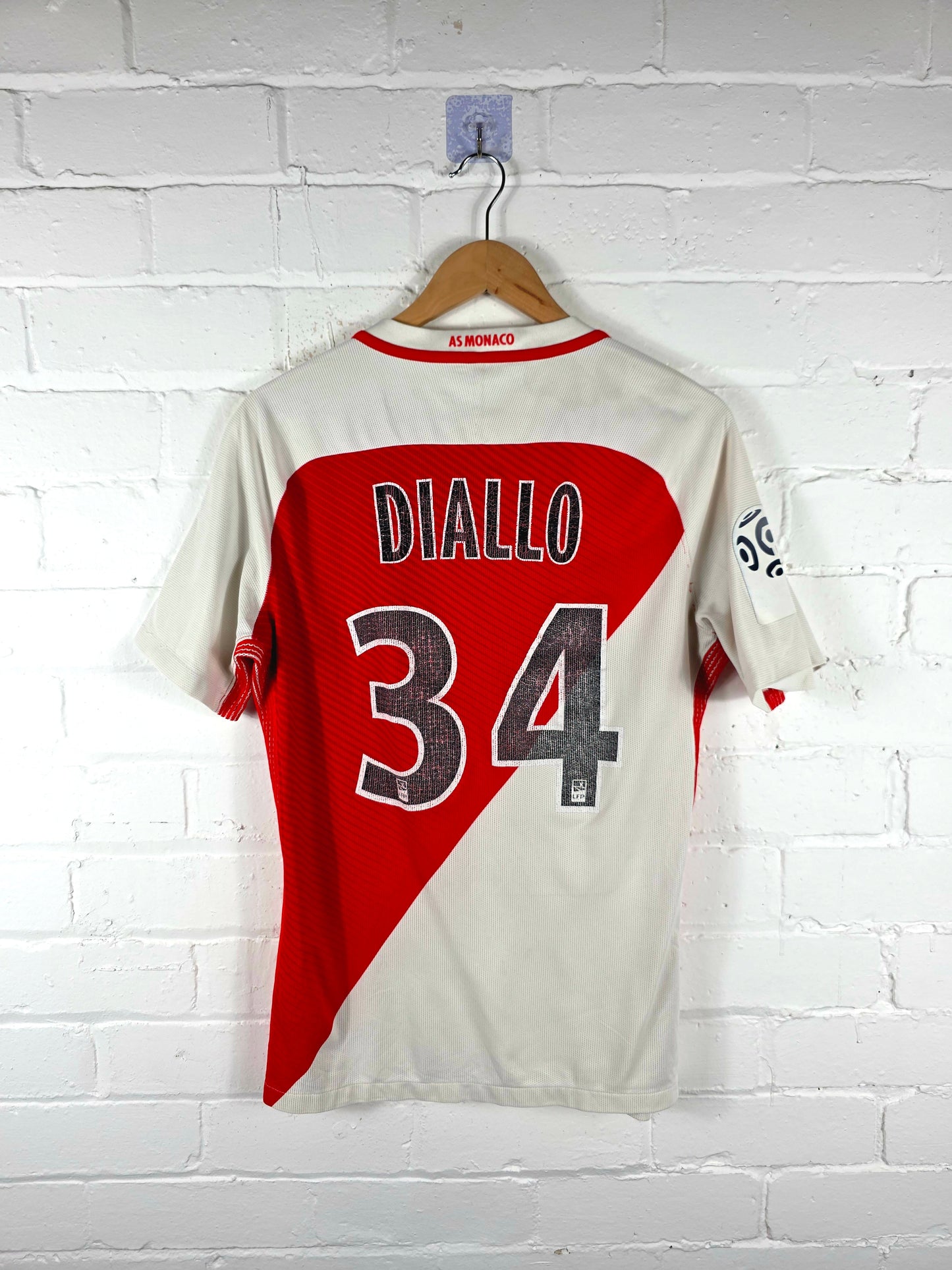 Nike A.S Monaco 2016/17 'Diallo 34' Match Issue Home Shirt Medium