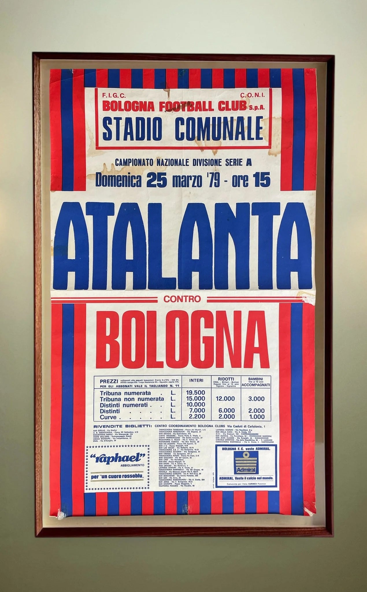 Store Memorabilia • Poster • Bologna • 1979 • Official Serie A Bologna vs Atalanta Poster