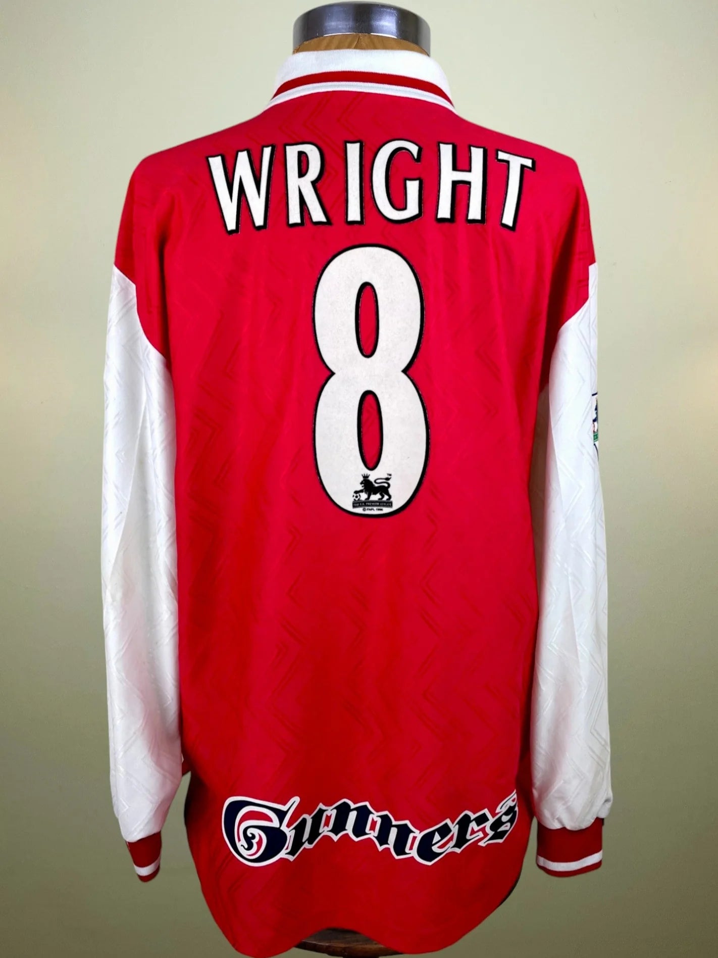 Match Shirt • Premier League Club • Arsenal • 1997 • Nike • Home • #8 • Ian Wright • vs Port Vale • FA Cup • Signed