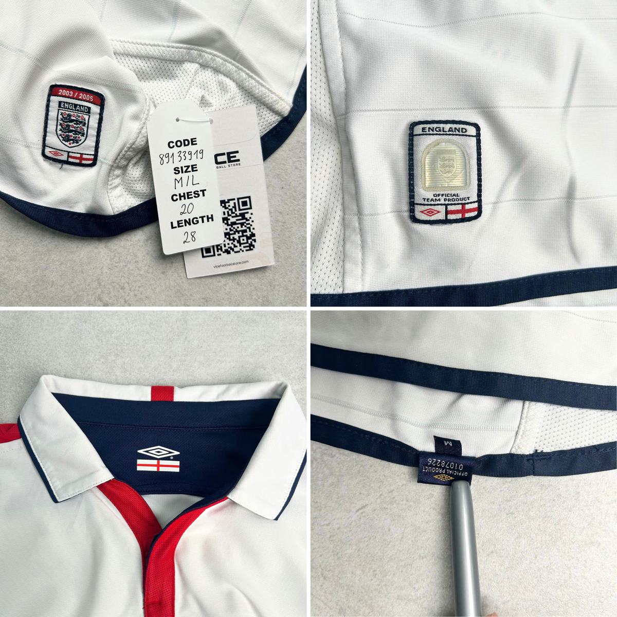 2003/05 England Home Shirt Umbro Beckham (M/L)