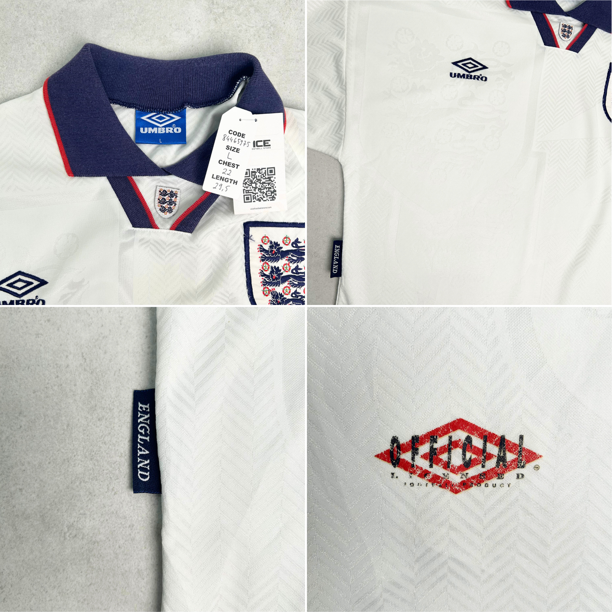 1993/95 England Home Shirt Umbro (L)