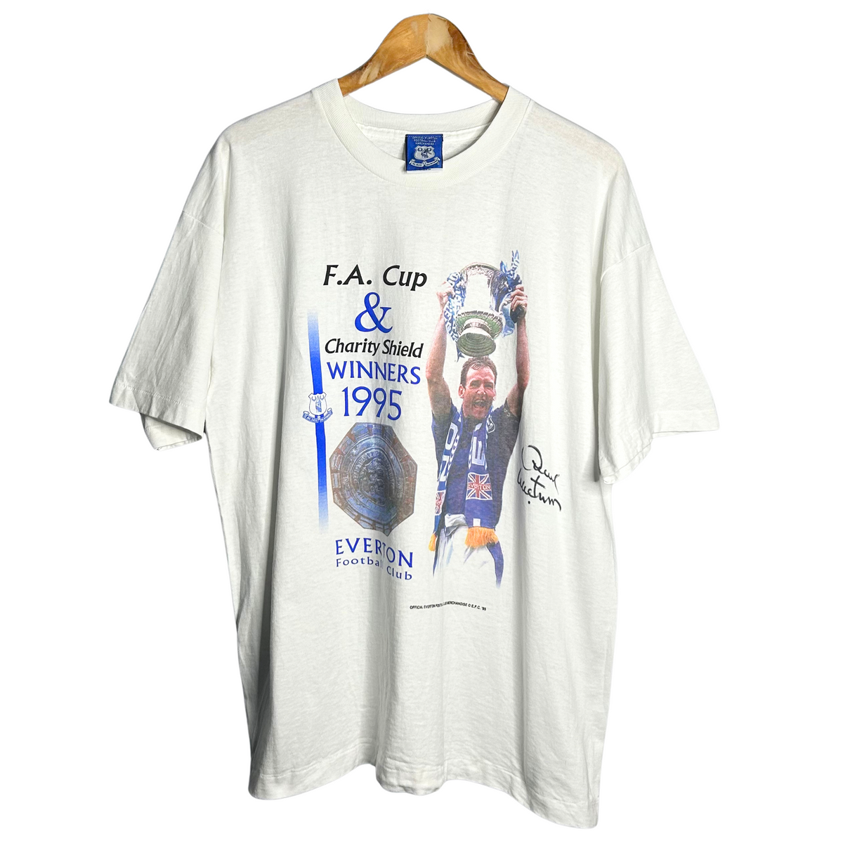 1995 Everton “FA Cup Winners” Graphic Tee (Signed by Dave Watson) - XL