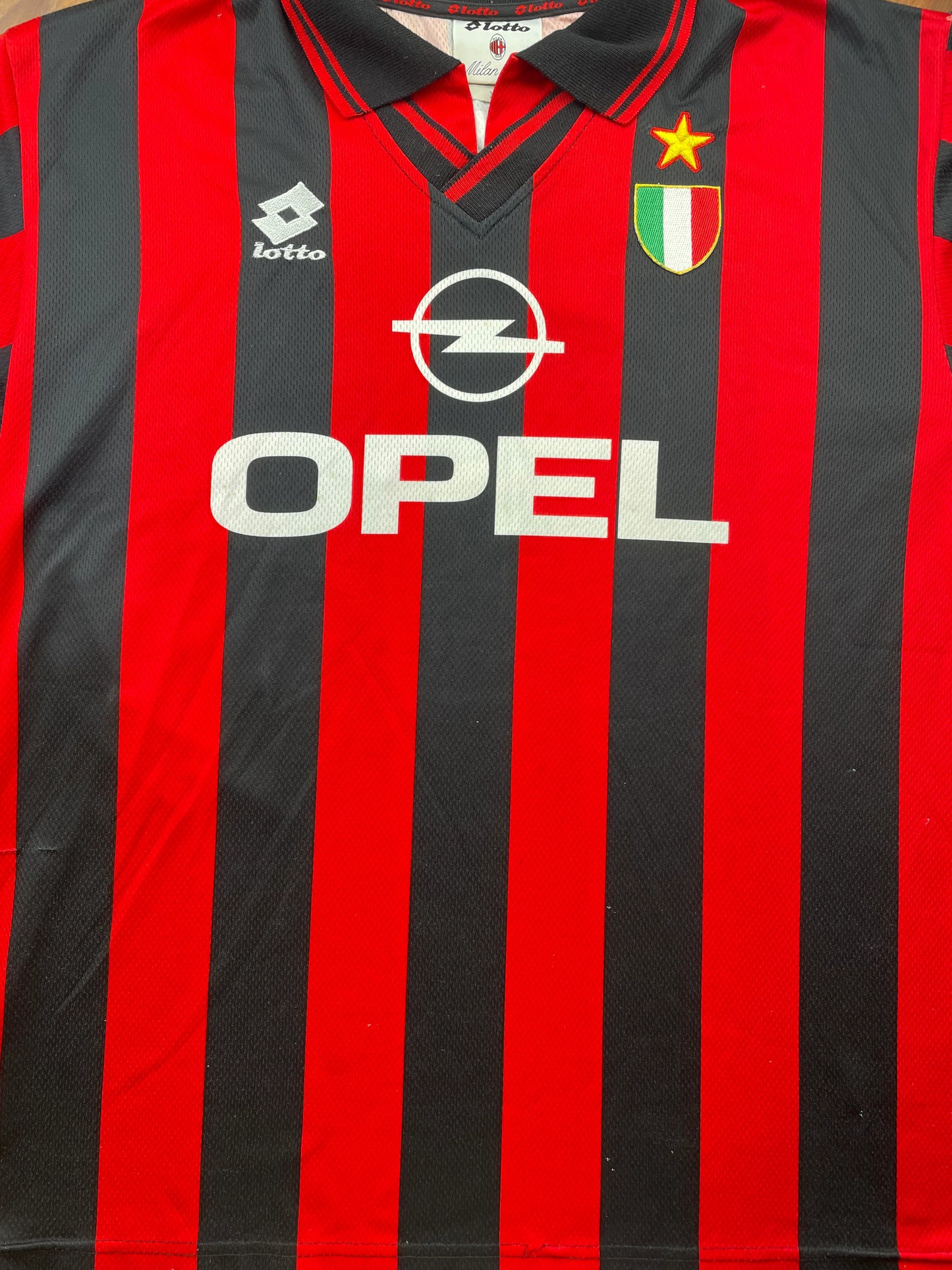 Match Shirt • Club • AC Milan • 1996 • Lotto • Home • #4 • Demetrio Albertini • Match Worn • Unwashed