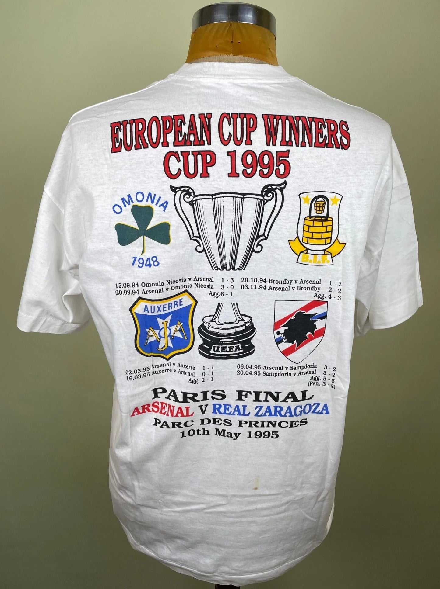 T-Shirt • 1995 • Cup Winners Cup • Arsenal vs Zaragoza • Bootleg T-Shirt
