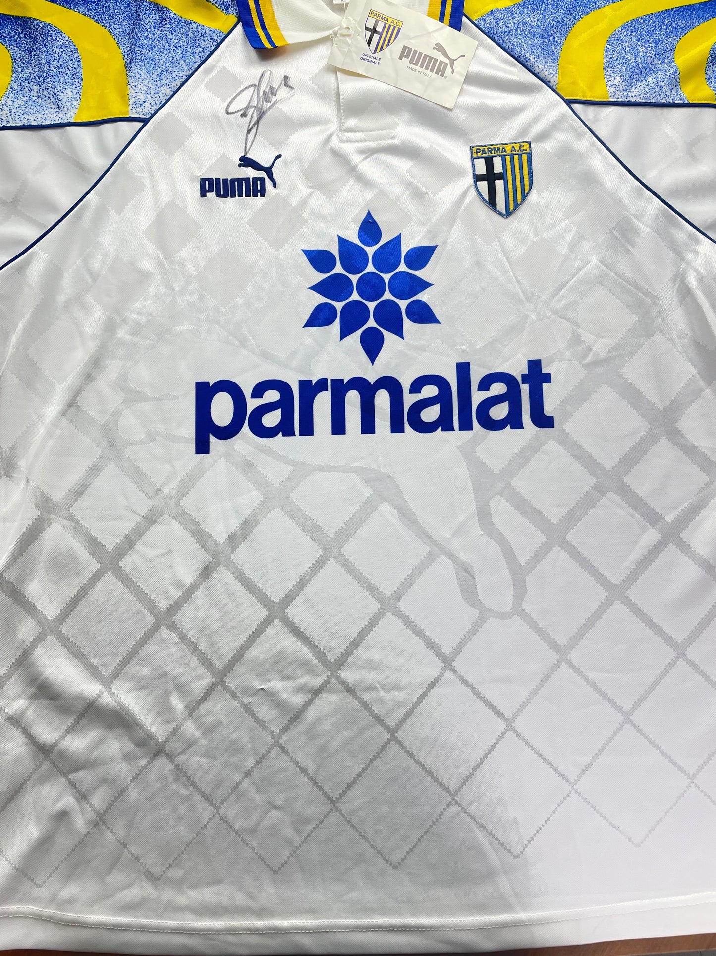 Store Shirt • Parma • 1995 • Puma • Home • Size XL • BNWT • Signed by Enrico Chiesa