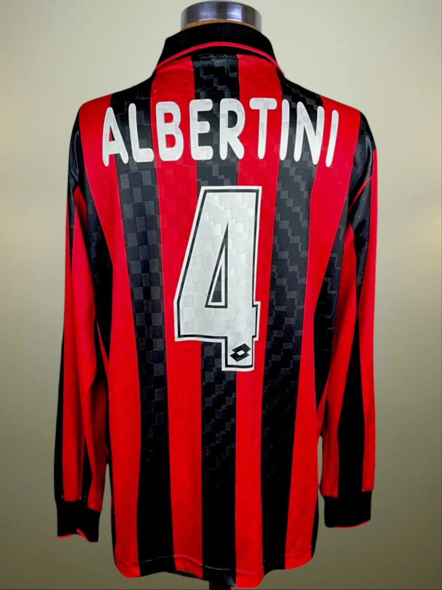 Match Shirt • Club • AC Milan • 1995 • Lotto • Home • #4 • Demetrio Albertini • vs Cagliari