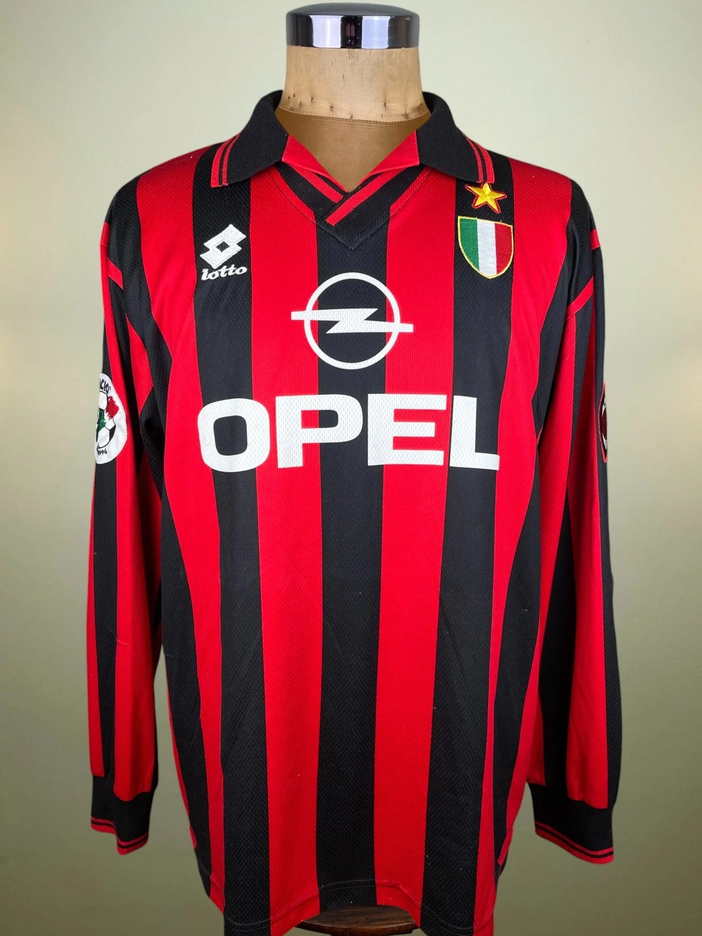 Match Shirt • Club • AC Milan • 1996 • Lotto • Home • #4 • Demetrio Albertini • Match Worn • Unwashed