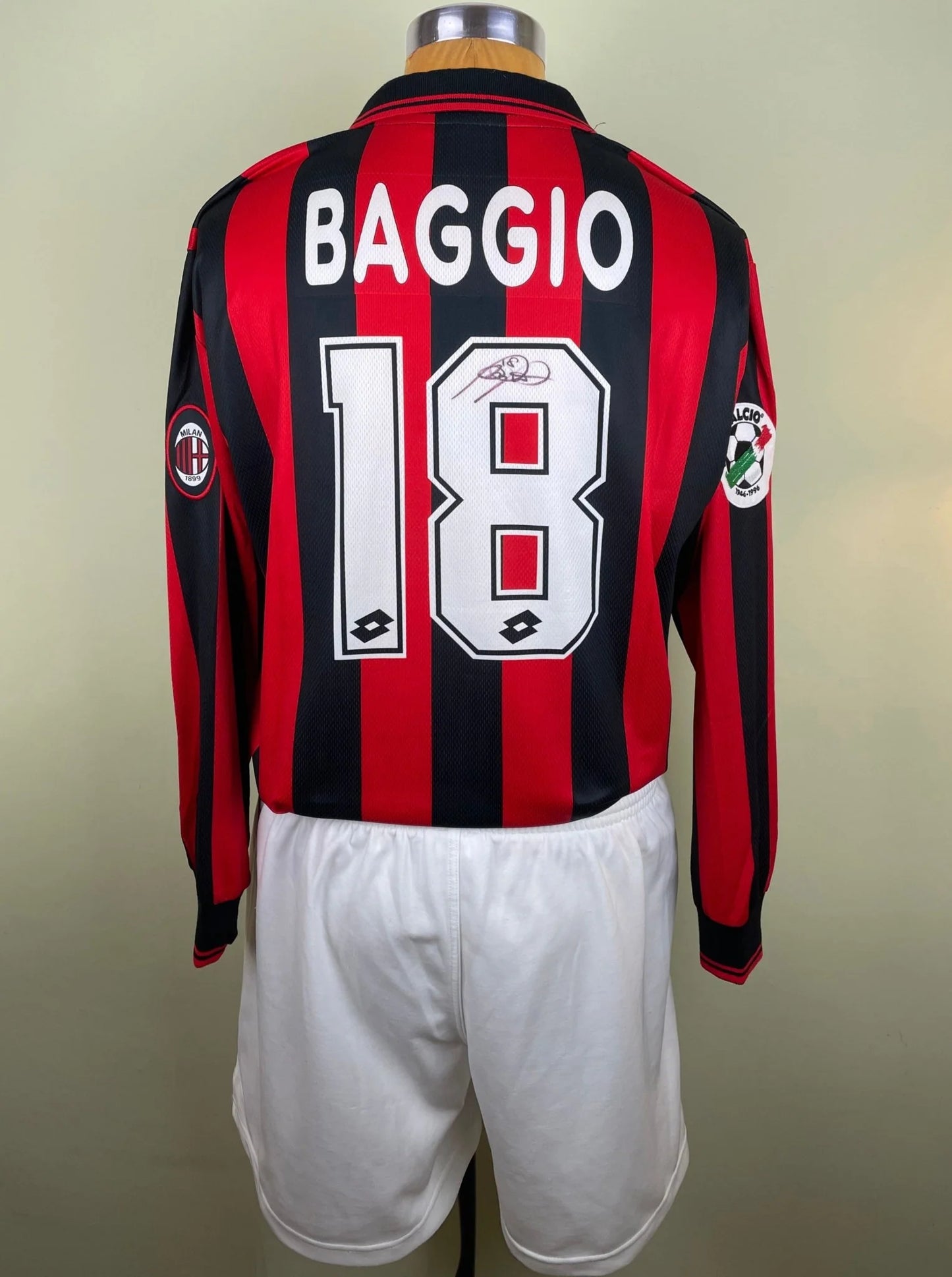 Match Shirt • Club • AC Milan • 1996 • Lotto • Home • #18 • Roberto Baggio • Match Worn • Signed