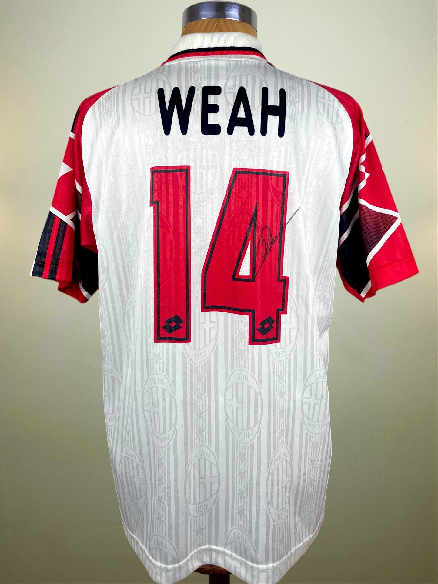 Match Shirt • Club • AC Milan • 1997 • Lotto • Special Kit • #14 • George Weah • Bench Worn vs PSG