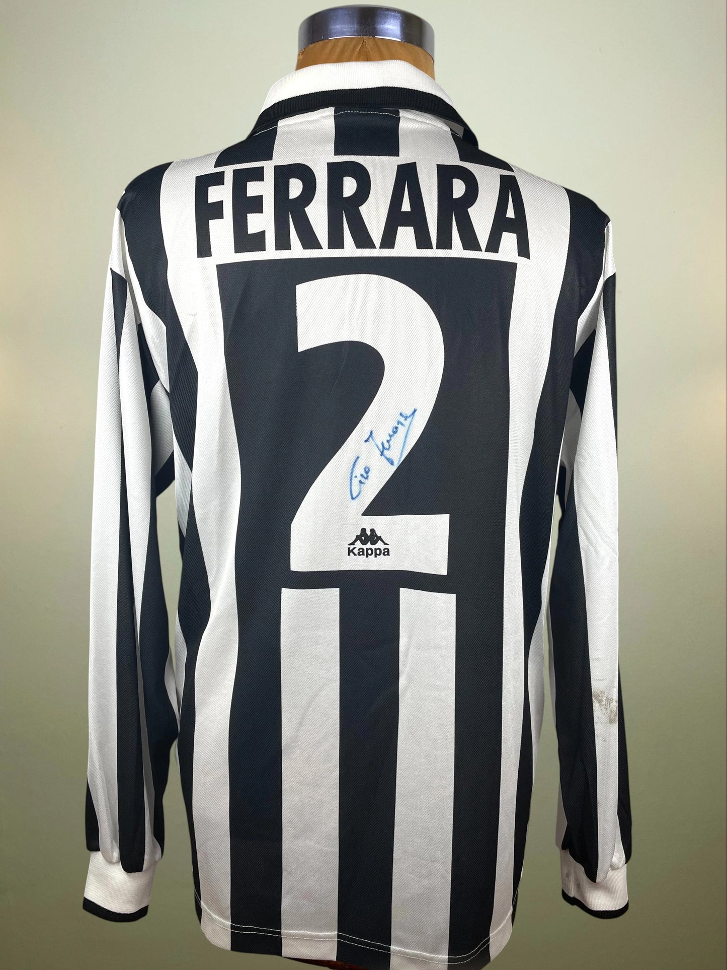Match Shirt • Club • Juventus • 1995 • Kappa • Home • #2 • Ciro Ferrara • Match Worn • Unwashed • Signed