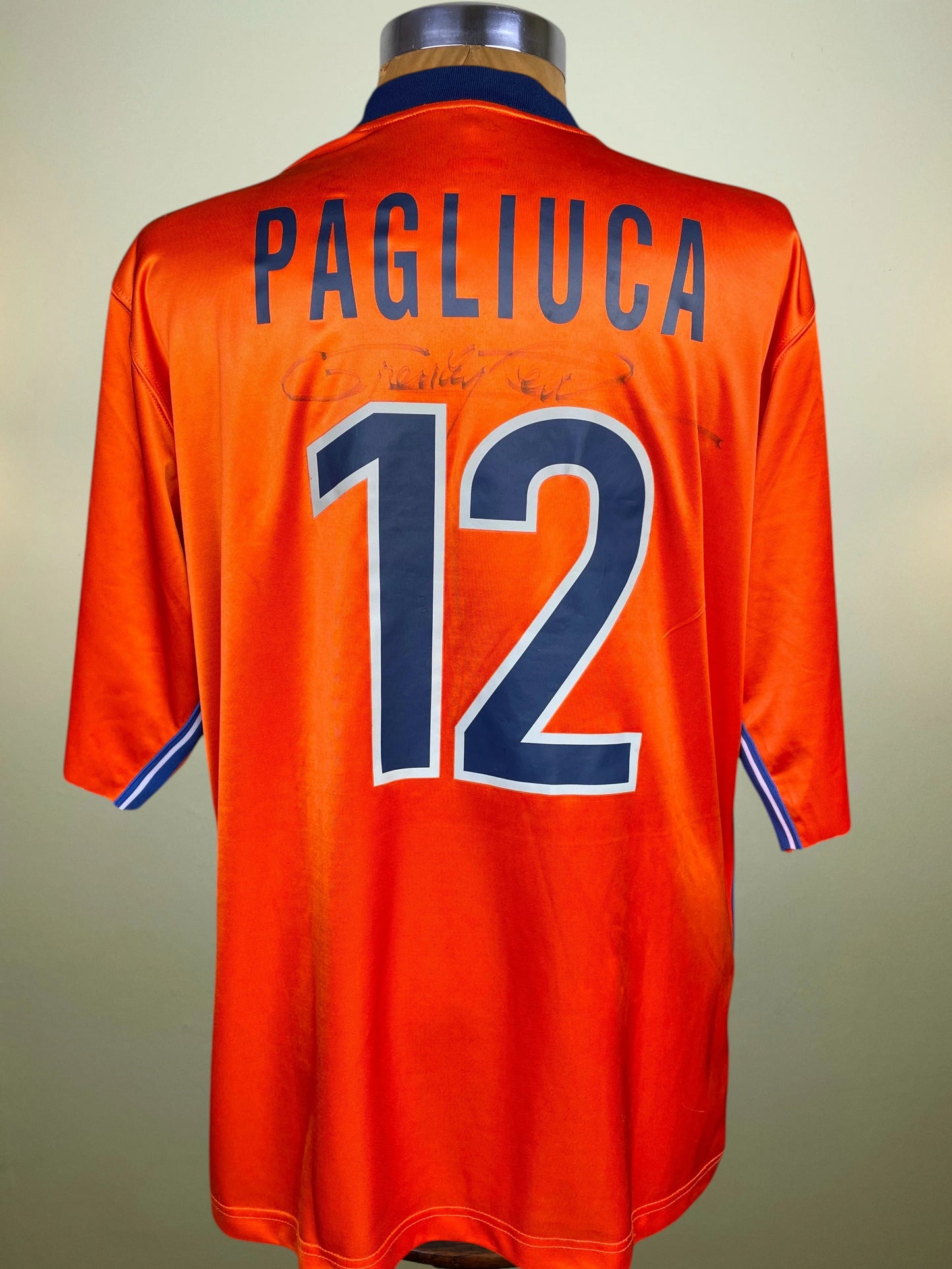 Match Shirt • National • Italia • 1998 • Nike • Keeper • #12 • Gianluca Pagliuca • World Cup 98 • vs France • Signed