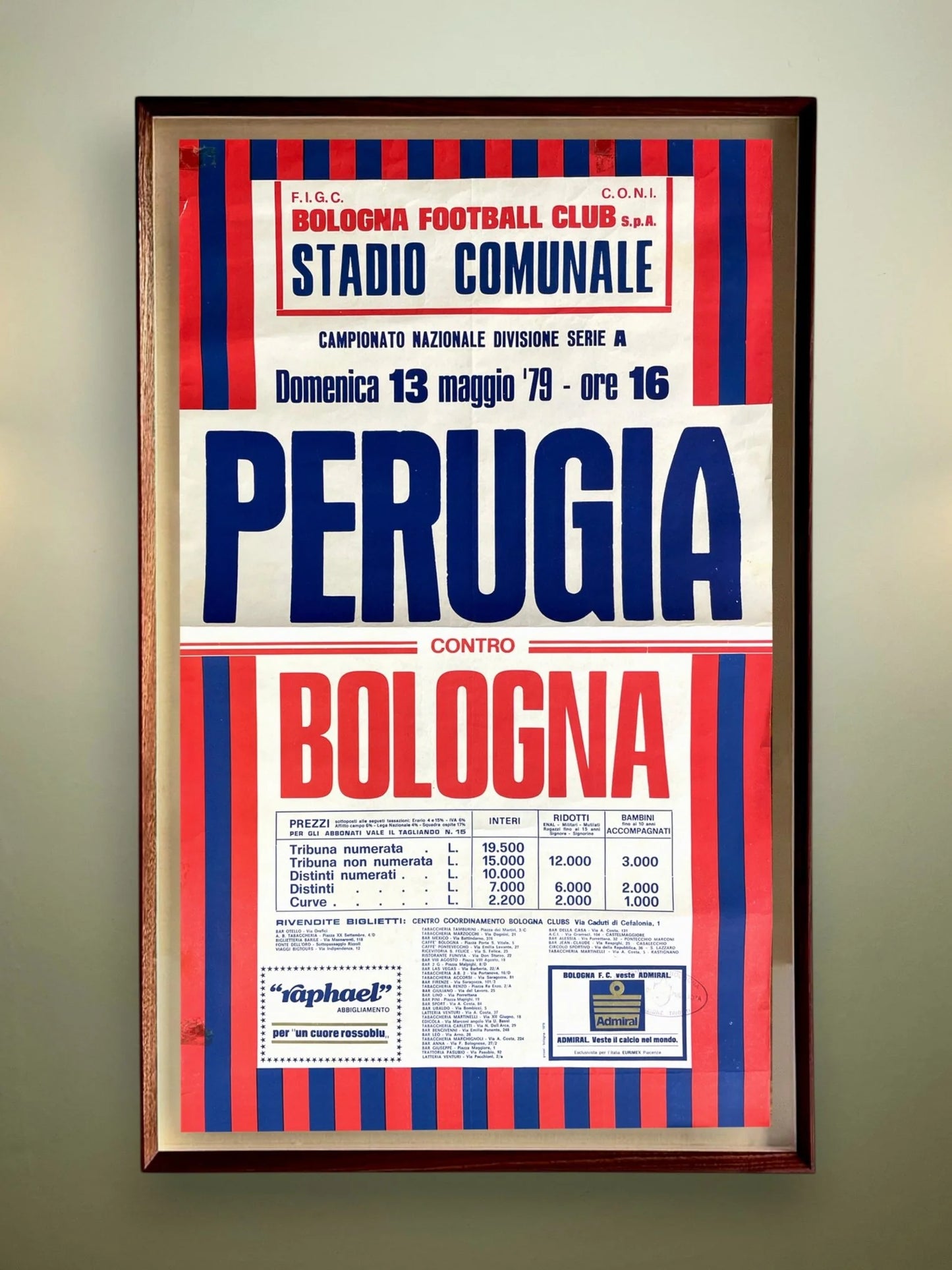 Store Memorabilia • Poster • Bologna • 1979 • Official Serie A Bologna vs Perugia Poster