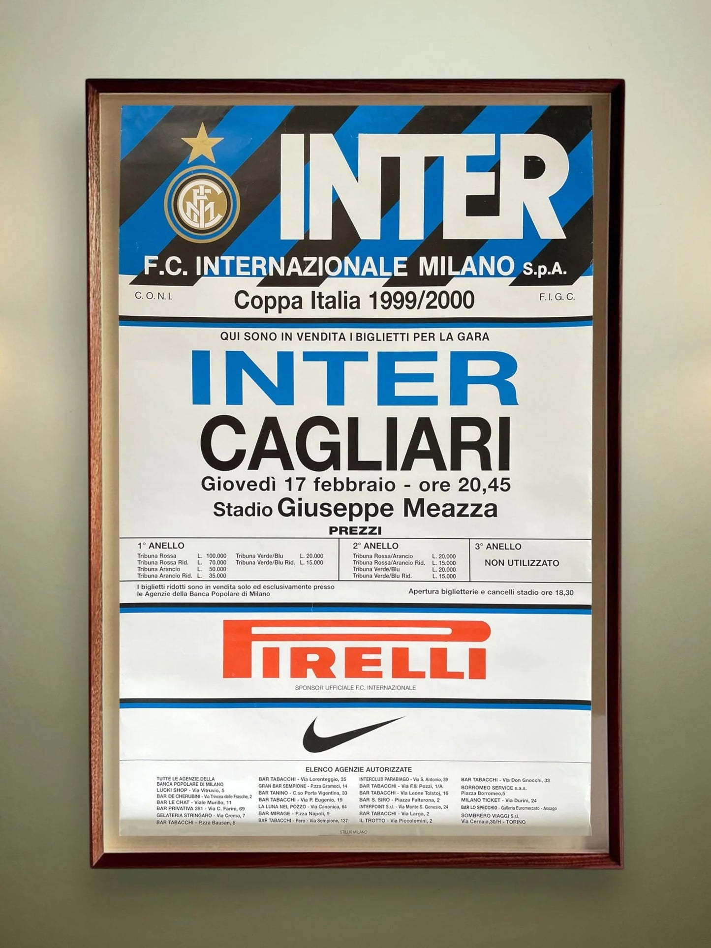 Store Memorabilia • Poster • Inter Milan • 1999 • Official Coppa Italia Inter vs Cagliari Poster