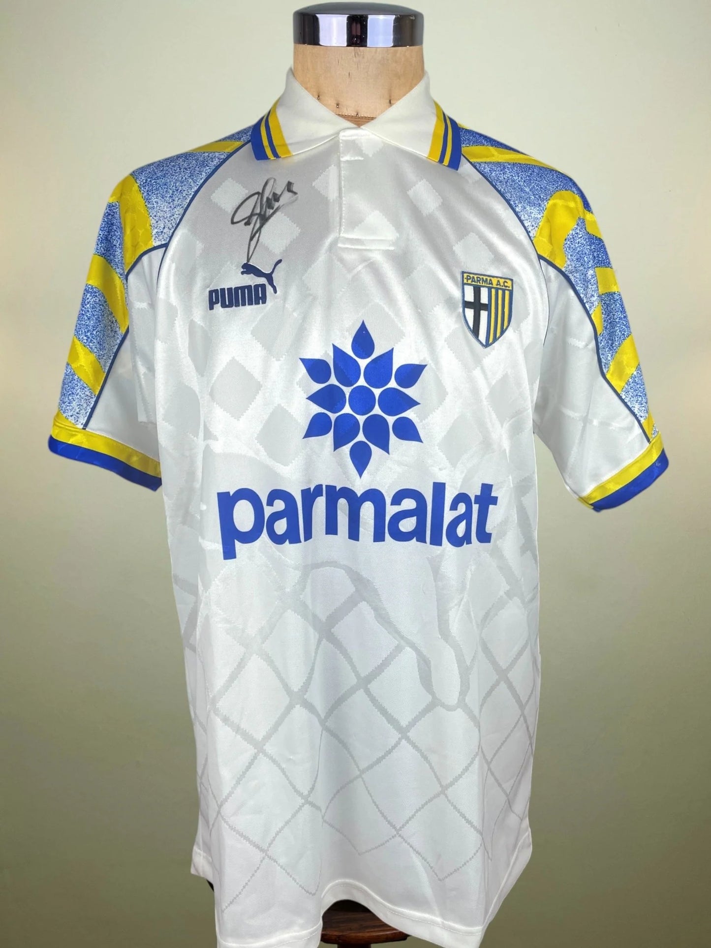 Store Shirt • Parma • 1995 • Puma • Home • Size XL • BNWT • Signed by Enrico Chiesa