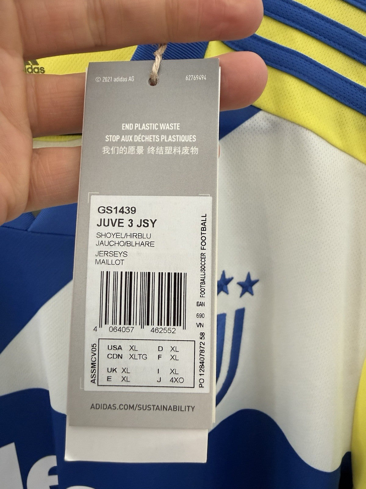 Juventus Kulusevski #44 2021/22 XL 3rd Shirt Adidas BNWT GS1439