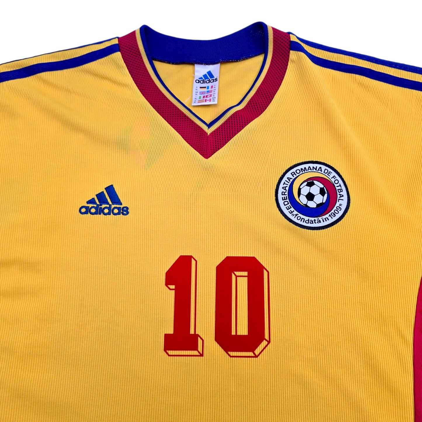 1998/00 Romania Home Football Shirt (XL) Adidas #10 Hagi